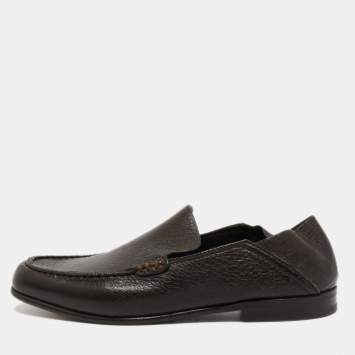 Pre Owned Ermenegildo Zegna Dark Brown Leather Slip On Loafers Size 39