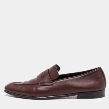 Pre Owned  Ermenegildo Zegna Brown Leather Slip On Loafers Size 42.5