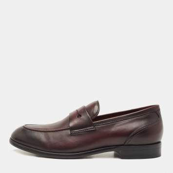 Pre Owned Ermenegildo Zegna Burgundy Leather Slip On Loafers Size 41.5