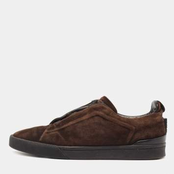 Pre Owned Ermenegildo Zegna Brown Suede Triple Stitch Slip On Sneakers Size 41