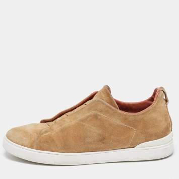 Pre Owned Ermenegildo Zegna Brown Suede Triple Stitch Sneakers Size 44