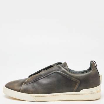 Pre Owned Ermenegildo Zegna Couture Two tone Leather Triple Stitch Slip On Sneakers Size 47