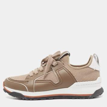 Pre Owned Ermenegildo Zegna Brown Leather and Mesh Low Top Sneakers Size 41.5