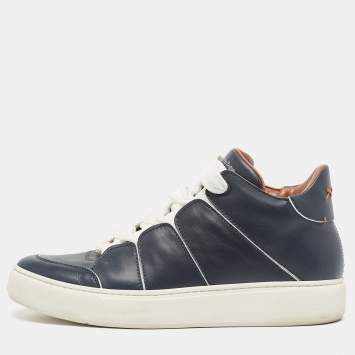 Pre Owned Ermenegildo Zegna Navy Blue Leather Tiziano Low Top Sneakers Size 41