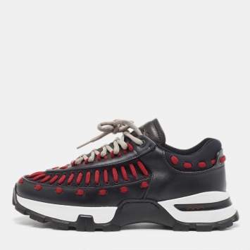 Pre Owned  Ermenegildo Zegna Black/Burgundy Leather Neoprene Low Top Sneakers Size 41
