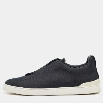 Pre Owned Ermenegildo Zegna Blue Denim and Leather Triple Stitch Low Top Sneakers Size 44