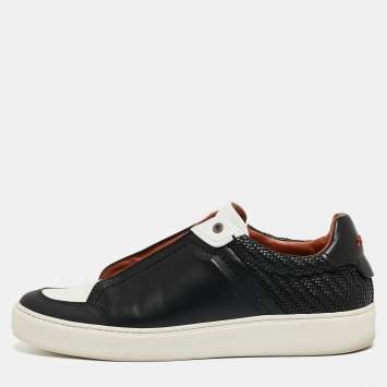 Pre Owned Ermenegildo Zegna Black/White Leather Triple Stitch Sneakers Size 44.5