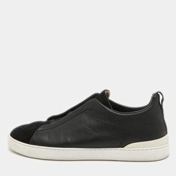 Pre Owned Ermenegildo Zegna Black Suede and Leather Triple Stitch Sneakers Size 43.5