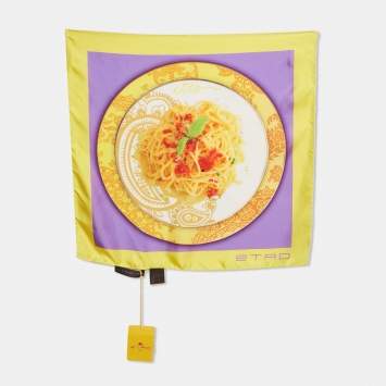 مملوكة مسبقًا Etro Yellow/Purple Printed Silk Pocket Square 