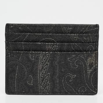 Pre Owned Etro Black Paisley Print Coated Canvas Card Holder