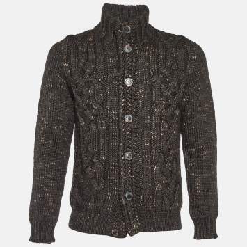 Pre Owned Etro Grey Cable Knit Wool Button front Cardigan M 