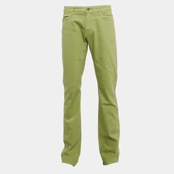 Pre Owned Etro Green Denim Badge Detail Jeans XXL Waist 38"
