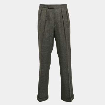 Pre Owned Etro Grey Patterned Wool Pleated Formal Trousers XXL