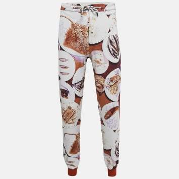 Pre Owned Etro Brown Fish Print Cotton Knit Joggers L