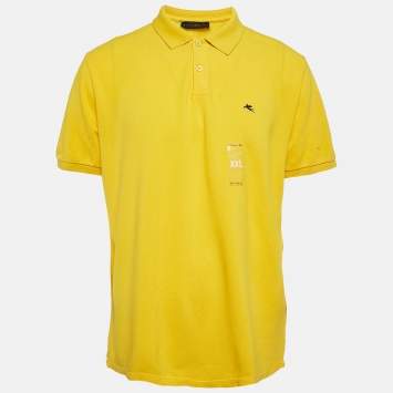 Pre Owned Etro Yellow Cotton Pique Printed Collar Polo T-Shirt XXL