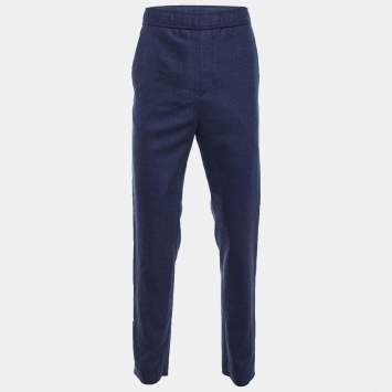 مملوكة مسبقًا Etro Navy Blue Fleece Wool SIde Striped Trousers M