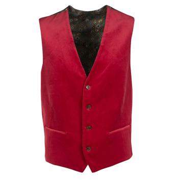 Pre Owned Etro Red Velvet Printed Silk Panel Detail Minete Vest L
