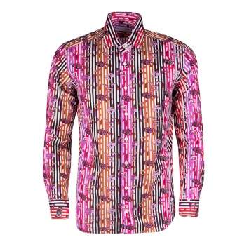 Pre Owned Etro Multicolor Fish Print Striped Cotton Long Sleeve Button Front Shirt XL