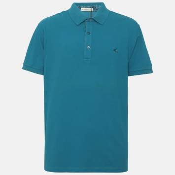 مملوكة مسبقًا Etro Blue Cotton Pique Polo T-Shirt XXL