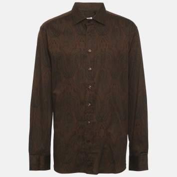 مملوكة مسبقًا Etro Brown Paisley Printed Cotton Long Sleeve Shirt XXXL