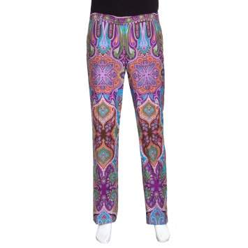 Pre Owned Etro Purple Paisley Printed Cotton Trousers L