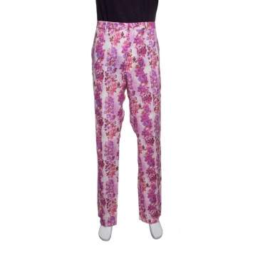 Pre Owned Etro Multicolor Floral Printed Linen Straight Fit Pants L