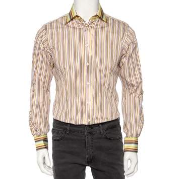Pre Owned Etro Multicolored Striped Cotton Slim Fit Shirt M