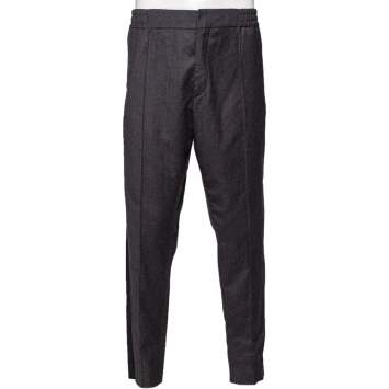 Pre Owned Etro Grey & Black Trimmed Wool Elasticized Waist Detail Pants XXXL