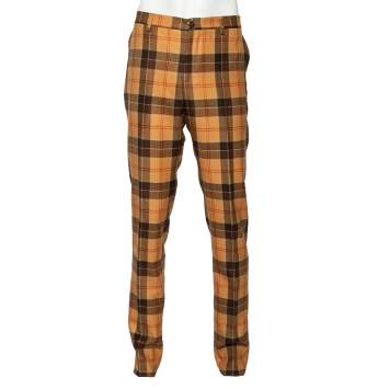 Pre Owned Etro Tan Brown Plaid Checked Wool Cuba Slim Fit Trousers XXL