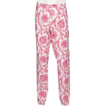 Pre Owned Etro Pink Paisley & Floral Printed Linen Mexico Trousers XXL