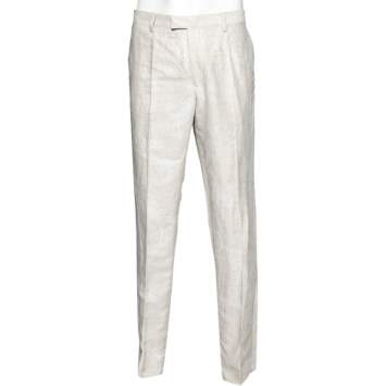 Pre Owned Etro Ecru Paisley Patterned Linen Pants XXL
