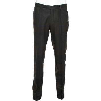 Pre Owned Etro Brown Checkered Wool Mexico Regular Fit Pants XL