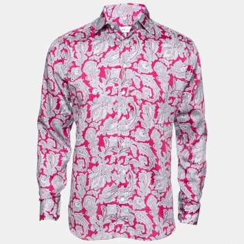 Pre Owned Etro Pink Paisley Printed Cotton Long Sleeve Button Front Shirt L