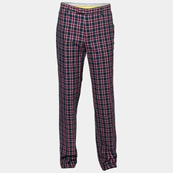 Pre Owned Etro Purple Checked Cotton Tailored Pants XXL Waist 38"