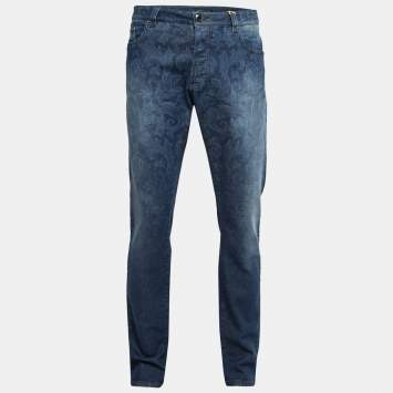 Pre Owned Etro Blue Paisley Printed Denim Jeans 3XL Waist 40"