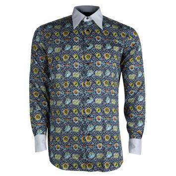Pre Owned Etro Floral Printed Cotton Contrast Collar Button Front Shirt M
