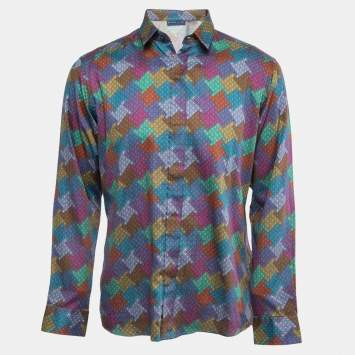 Pre Owned Etro Multicolor Printed Cotton Long Sleeve Button Front Shirt L
