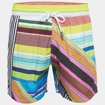 Pre Owned Etro Multicolor Striped Print Nylon Swim Shorts M