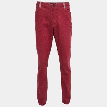 Pre Owned Etro Red Paisley Patterned Denim Jeans XXL Waist 38"