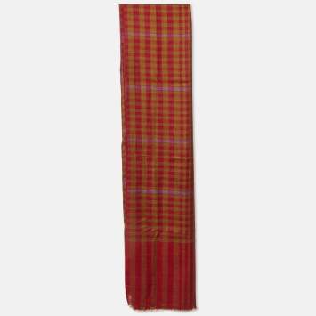 Pre Owned Etro Red Checked Cashmere Scarf