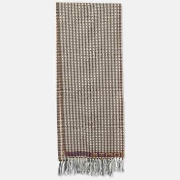 Pre Owned Etro Grey Textured Wool Fringed Muffler
