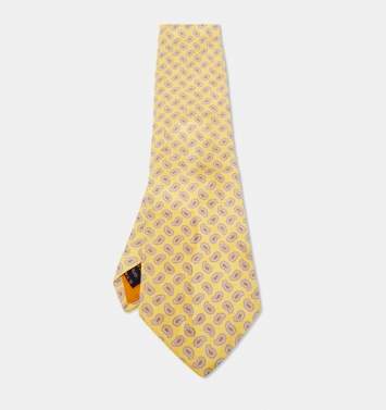 Pre Owned Etro Yellow Paisley Print Silk Traditional Tie