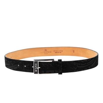 Pre Owned Etro Black Paisley Suede Buckle Belt 85CM