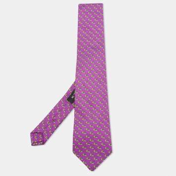 Pre Owned Etro Purple Logo Print Silk Tie