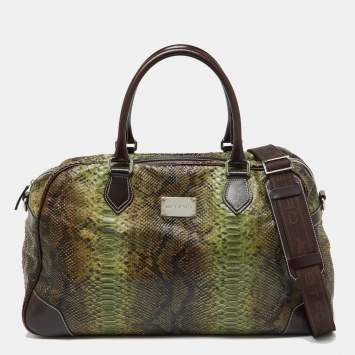Pre Owned Etro Green/Brown Python Effect Leather Duffel Bag