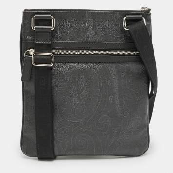 Etro Black Paisley Coated Canvas Flat Messenger Bag