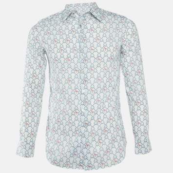 Pre Owned Etro White Flamingo Print Cotton Long Sleeve Shirt S
