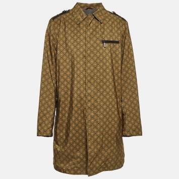 Pre Owned Etro Green Printed Synthetic Leather Trim Coat XL