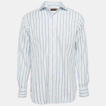 Pre Owned Etro Blue Pinstripe Cotton Long Sleeve Shirt M