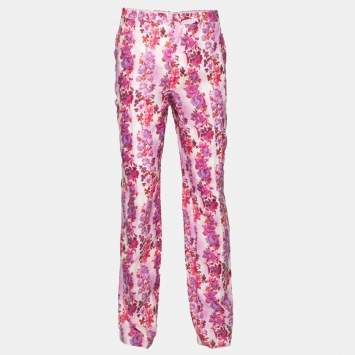 Pre Owned Etro Multicolor Floral Printed Linen Straight Fit Pants XXL